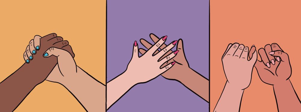 illustrated series of hands holding