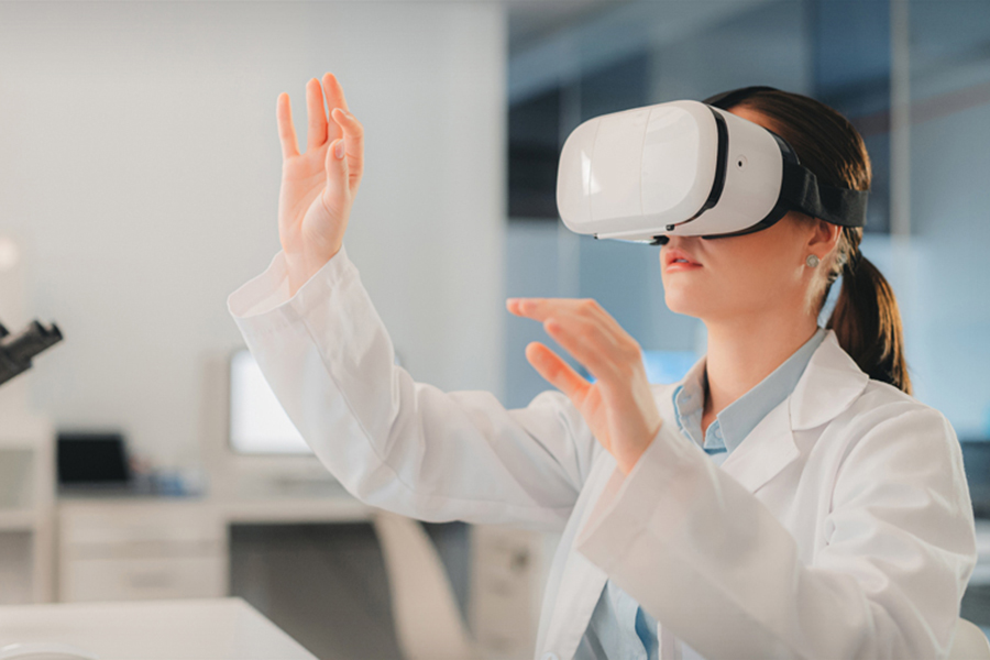 lab coat with VR goggles