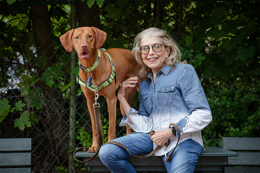 Lynda Friendly with her canine companion, Spirit, a two-year-old Vizsla.